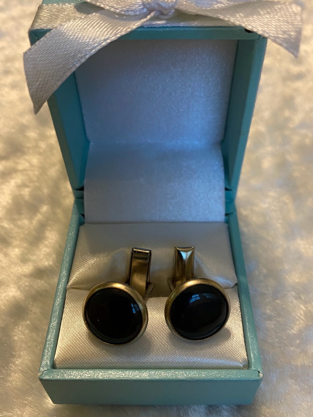🍀VTG Black Onyx Round Cufflinks